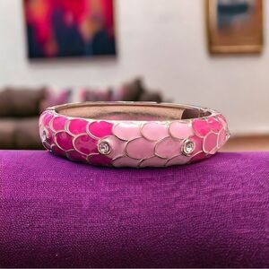 Sequin Pink Fuschia Rhinestone Gold Tone Clamper Bangle NWOT